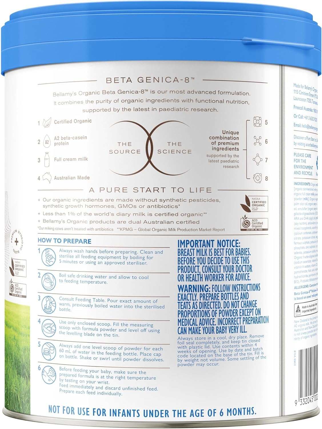Bellamy's Organic Beta Genica-8™ Step2 Bellamy's Beta Genica-8 Step 2 Follow-On Formula 800g